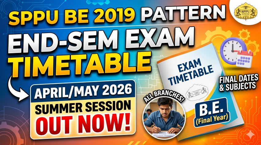 SPPU BE 2019 Pattern End-Sem Exam Timetable Summer 2026
