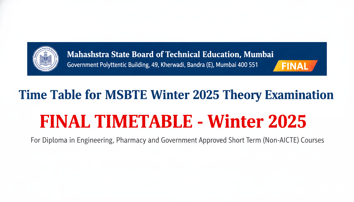 MSBTE Winter 2025 Exam Timetable Schedule
